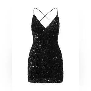 Luvalot Sequin Embellished Bodycon Mini Dress Black Shiny Size 2 Party Dress